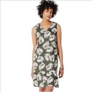 J.Jill Flounced-Hem Double V-Neck Knit Tank Dress Sage Green Leaf Tropical Sz.S